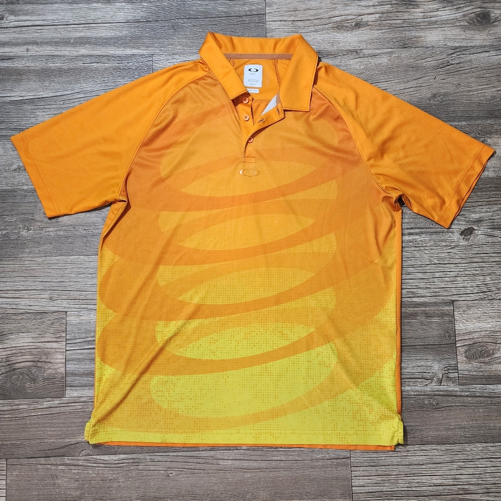 Oakley Short Sleeve Polo Shirt Orange/Yellow Golf Sport Size Large Men's
